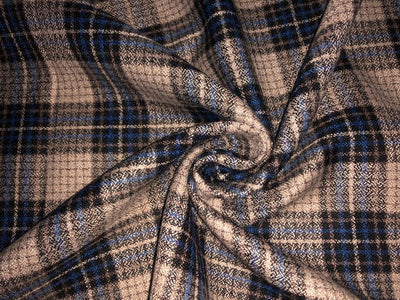 Tweed Suiting Heavy weight premium Fabric  Plaids 58" wide available in 2 STYLES GREYS BLUES AND WHITE / BEIGE BLUE AND BLACK[15696/97]