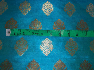 100% PURE Silk Brocade fabric 44" wide FLOWER MOTIF TURQUOISE BLUE BRO1016[3]
