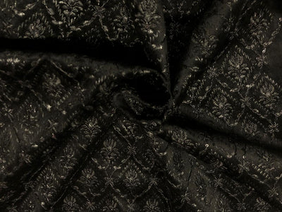 Brocade Velvet Embroidered fabric black color 60" wide 2 styles a black and silver and black with sequence BRO1088