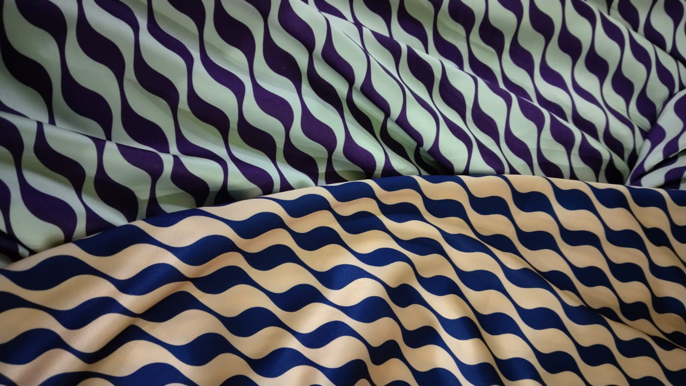 Satin fabric print 58" wide ARMANI available in two colors GOLD AND NAVY AND PASTEL MINT AND PURPLE
