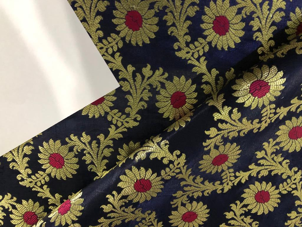 Silk Brocade fabric 44" wide Floral Jacquard available in 4 colors BRO916 red, navy, red wine, royal blue[15700-15703]