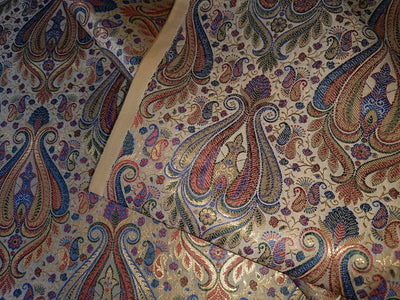 Silk Brocade fabric white gold  with metallic  gold blue and red paisley jacquard COLOR 44" WIDE BRO898[3]