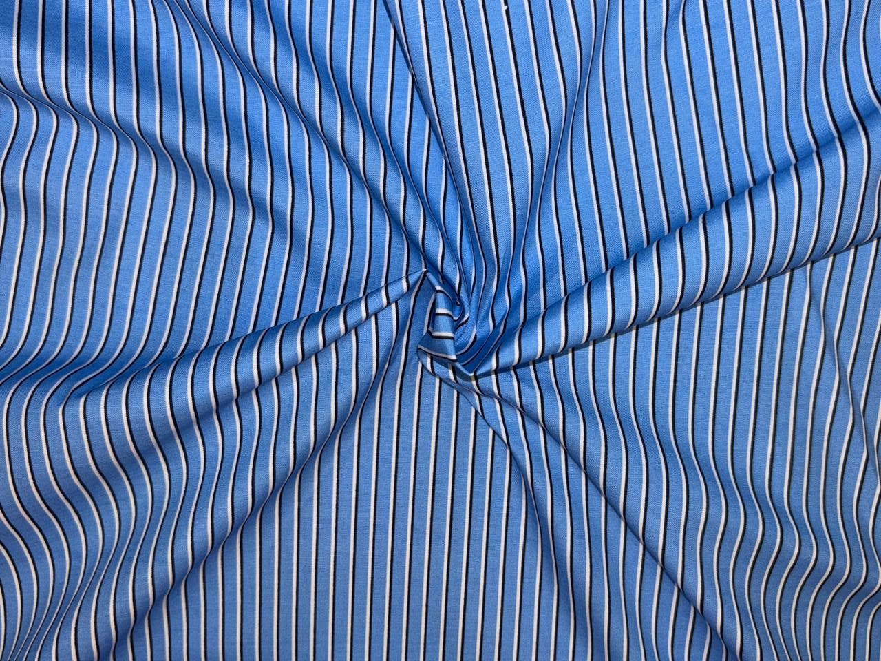 100% Cotton Poplin blue ,white and black stripes 58" wide [18528]