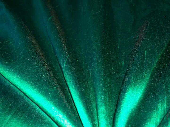 100% Pure silk dupion fabric Peacock green color 54