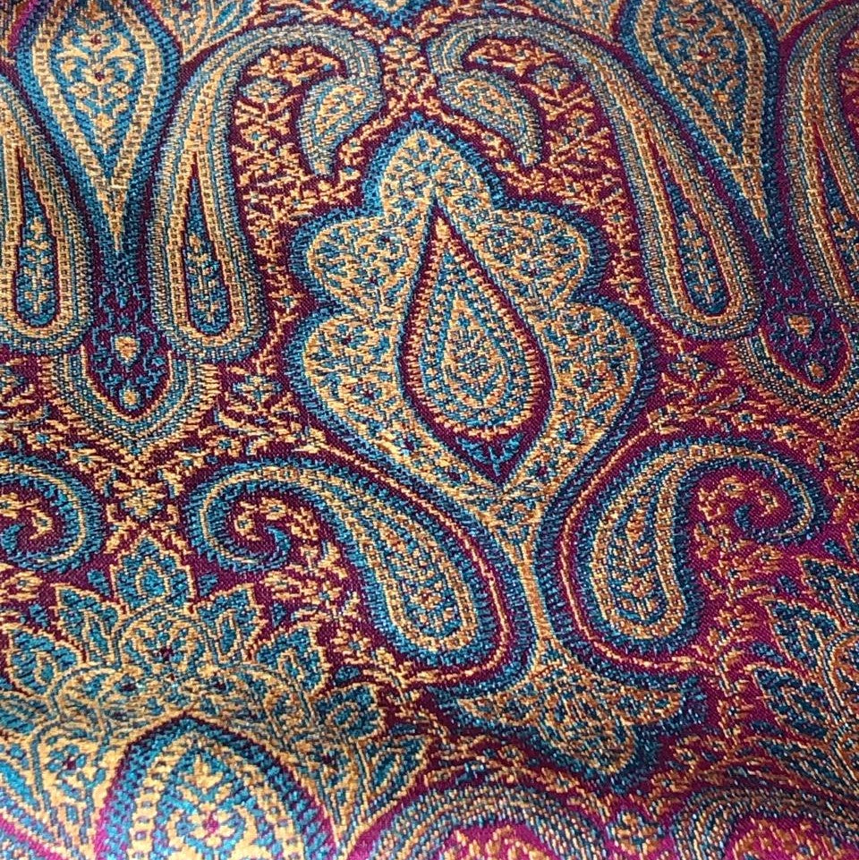 Silk Brocade fabric 44" wide paisley jacquard available in 3 colors pink and blue ,red and green and pastel pink and slate blue BRO1037