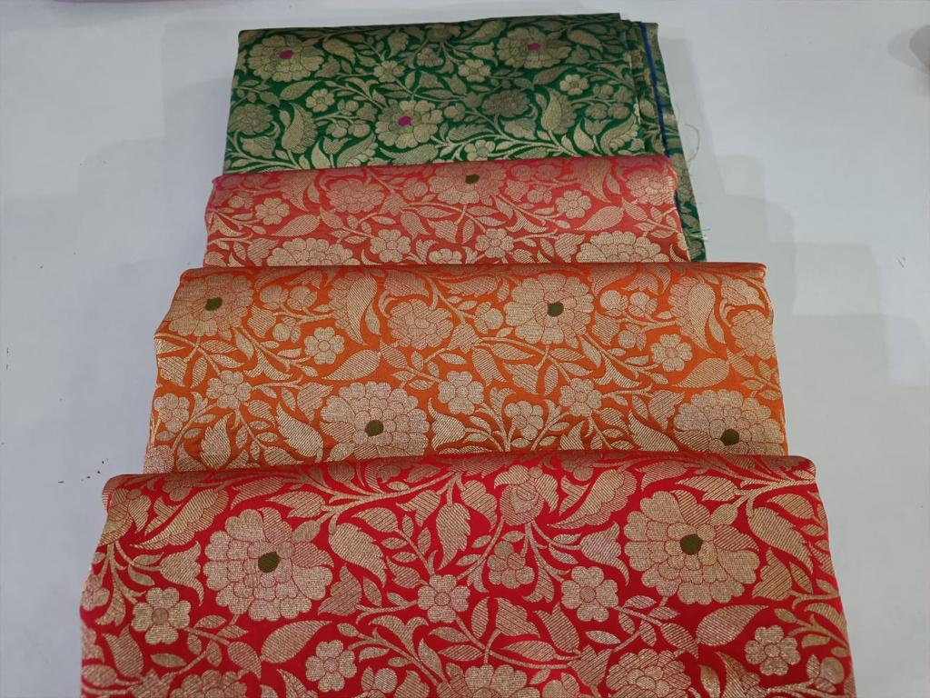 Silk Brocade fabric 44" wide BRO884 available in 4 colors [RED GREEN ORANGE X PINK ORANGE]