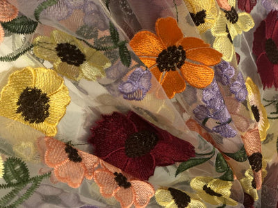 NET WHITE WITH BEAUTIFUL MULTI COLOURED FLOWERS [18544]