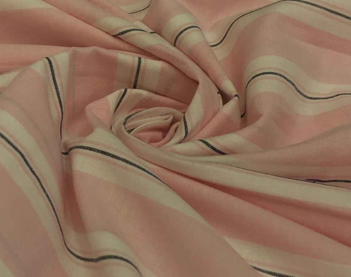 100% Cotton Poplin pastel pink/white and black stripes running horizontal  [18688]