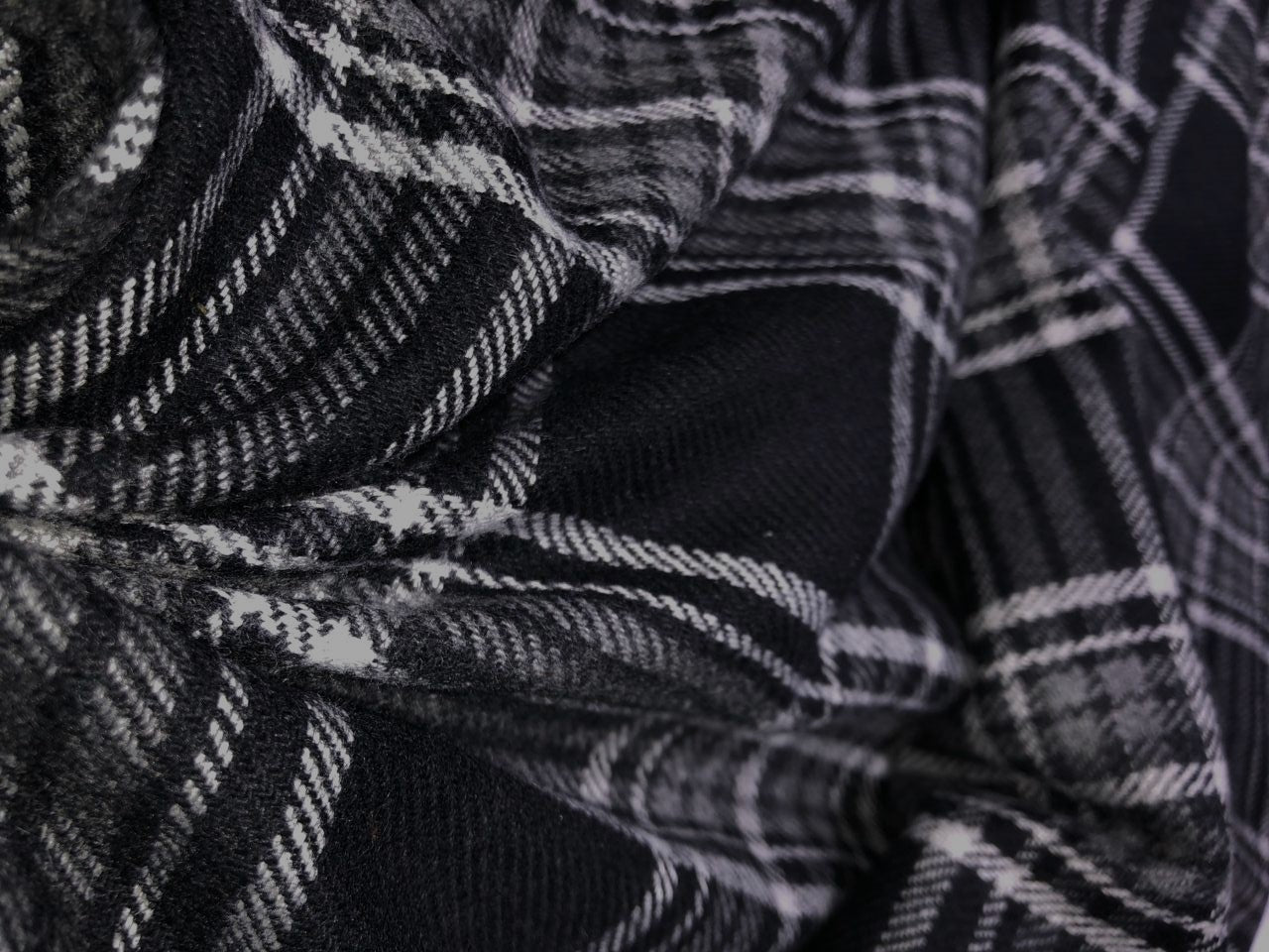 Wool and Acrylic blend fabric black and ivory plaids [15823]