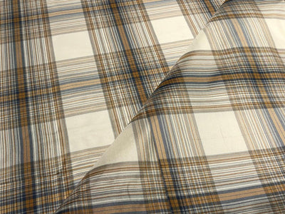 100% PURE SILK DUPIONI FABRIC  PLAIDS ivory, brown and grey COLOR 54" WIDE single length 4.25 yds DUPcutC4