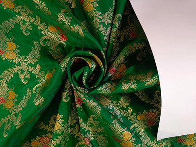 Silk Brocade fabric GREEN x metallic GOLD color 44" wide BRO882[1]