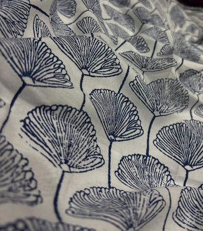 100% Rayon Viscose Print fabric 58" wide white with blue floral print [17114]