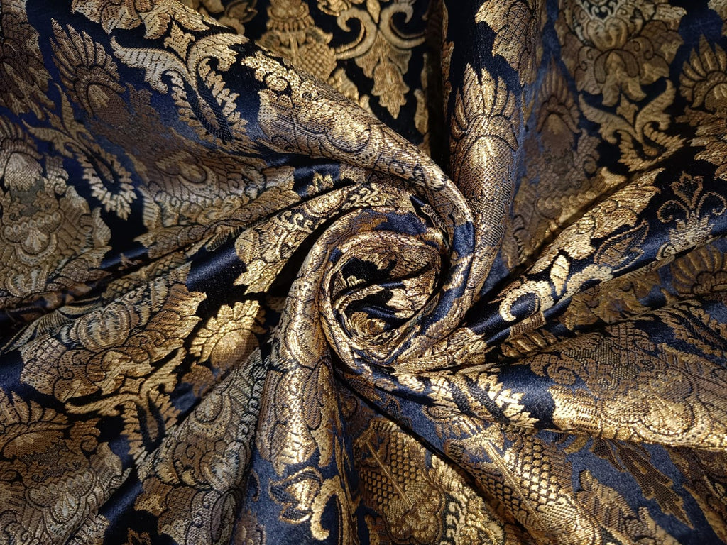 Silk Brocade fabric NAVY AND METALIC GOLDCOLOR  44" wide BRO897[5]
