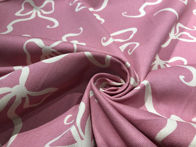 100% Cotton Denim  ONION PINK ,DAINTY BOW PRINT Fabric 58" wide  [17075]