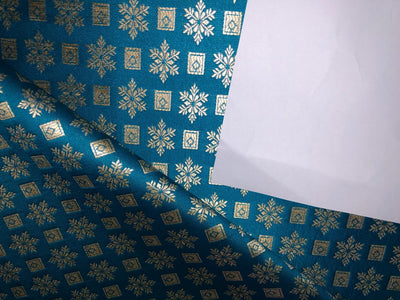Silk Brocade fabric with MOTIF WHITE GOLD jacquard  available in 2 colors  TURQUOISE BLUE AND TEAL BRO1015