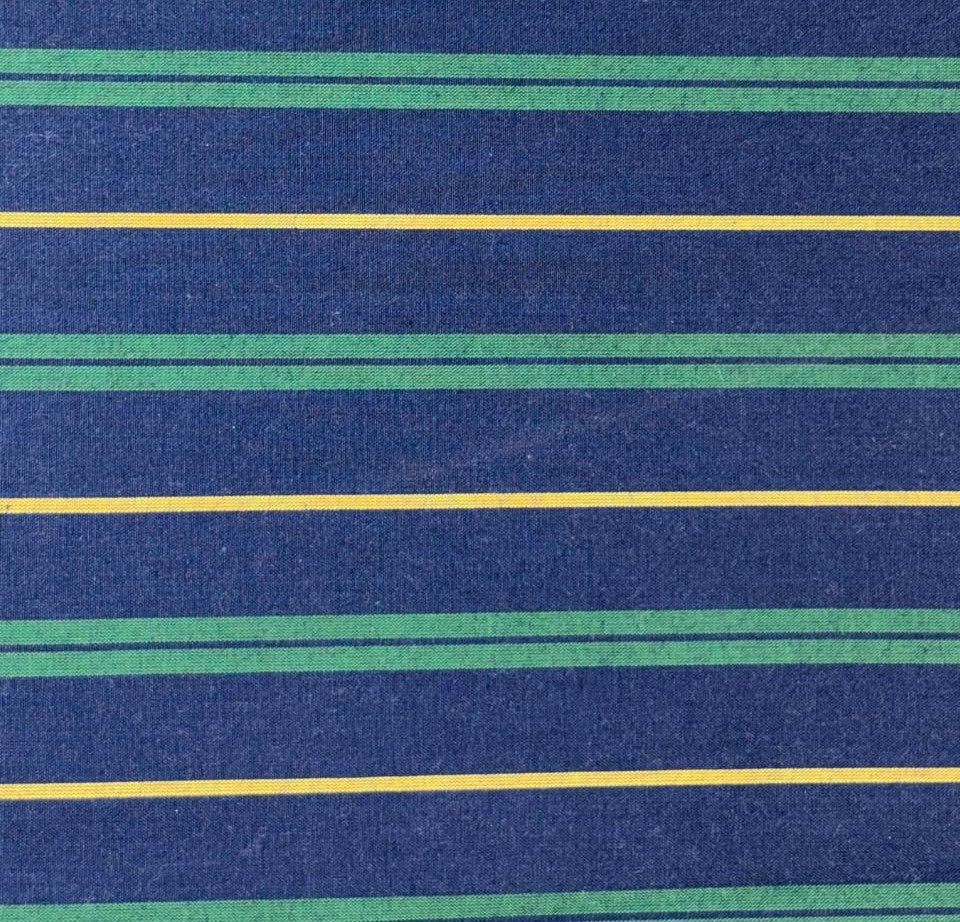 100% Cotton Poplin 58" wide  navy blue, green and yellow stripes [18326]