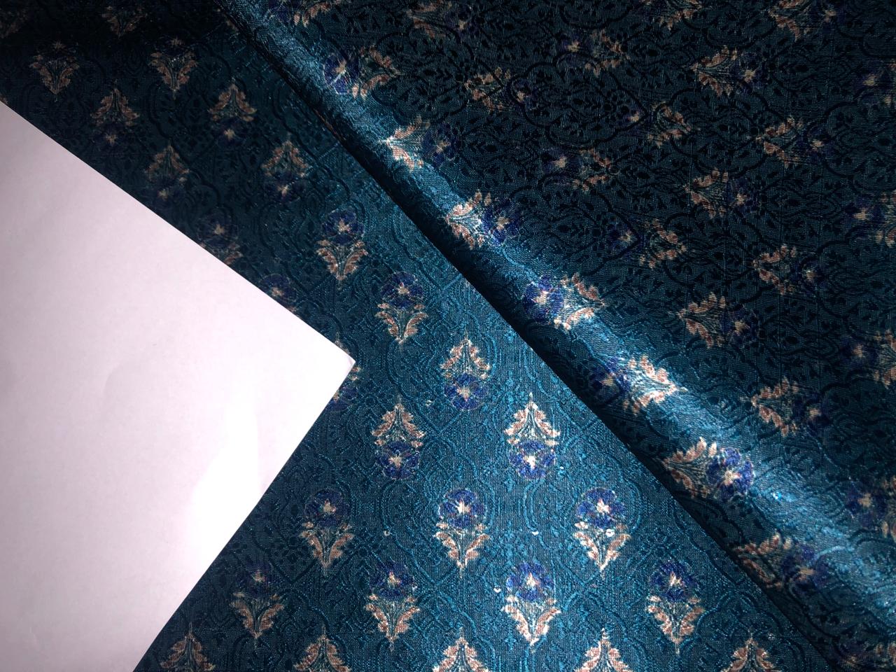 Silk Brocade fabric kingfisher blue with very subtle sequence 58" wide Jacquard BRO913[5]