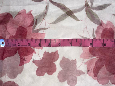 Silk chiffon printed  fabric white with wine floral 44" wide [15461]