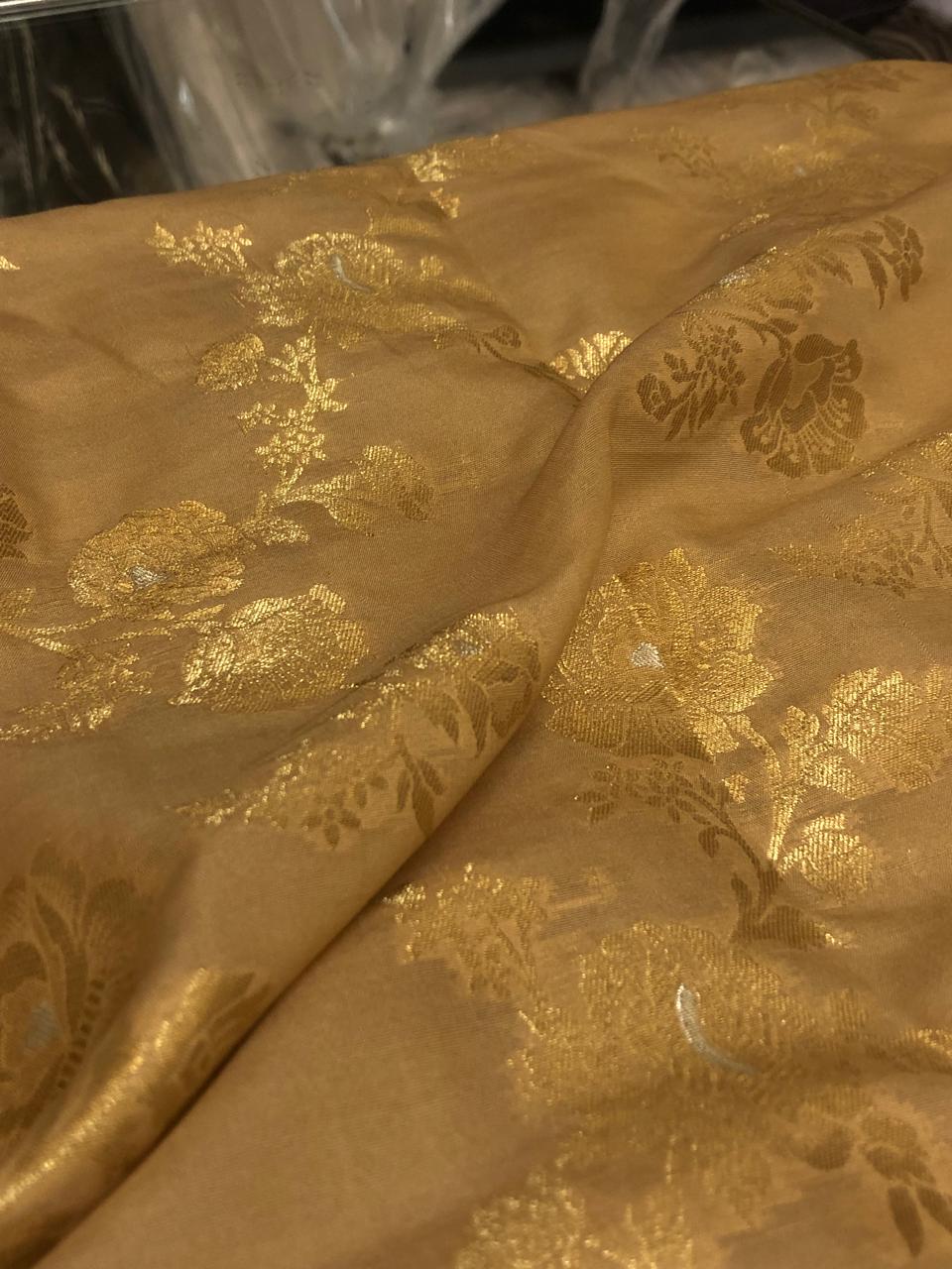 Silk Brocade fabric gold with gold and silver floral jacquard BRO1100[4]