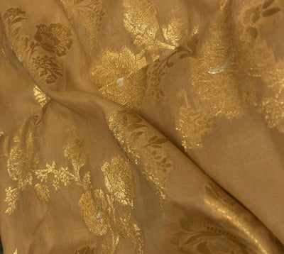 Silk Brocade fabric gold with gold and silver floral jacquard BRO1100[4]