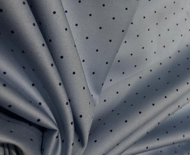 100% COTTON SATIN powder blue with black tiny dots  54" wide [17576]