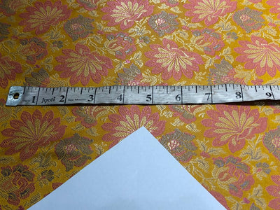 Silk Brocade fabric mango with pink and gold floral   jacquard  BRO1019[4]