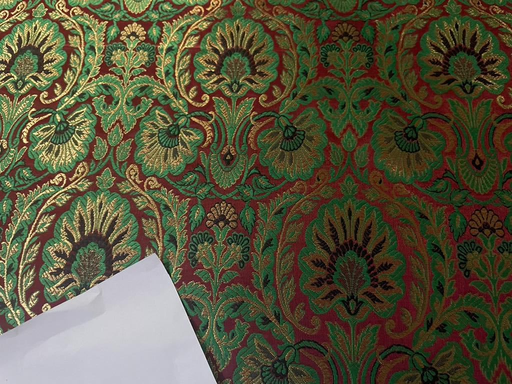 Silk Brocade fabric green and red with metallic gold  jacquard 44" WIDE BRO898A[3]