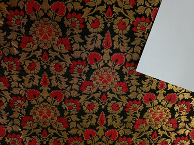 Silk Brocade fabric 44" wide BRO878 available in 5 colours [Mango/ Red , Emerald Green / Red ; Black/ Red ;Red/ Pink ; Navy /Pink AND METALIC GOLD