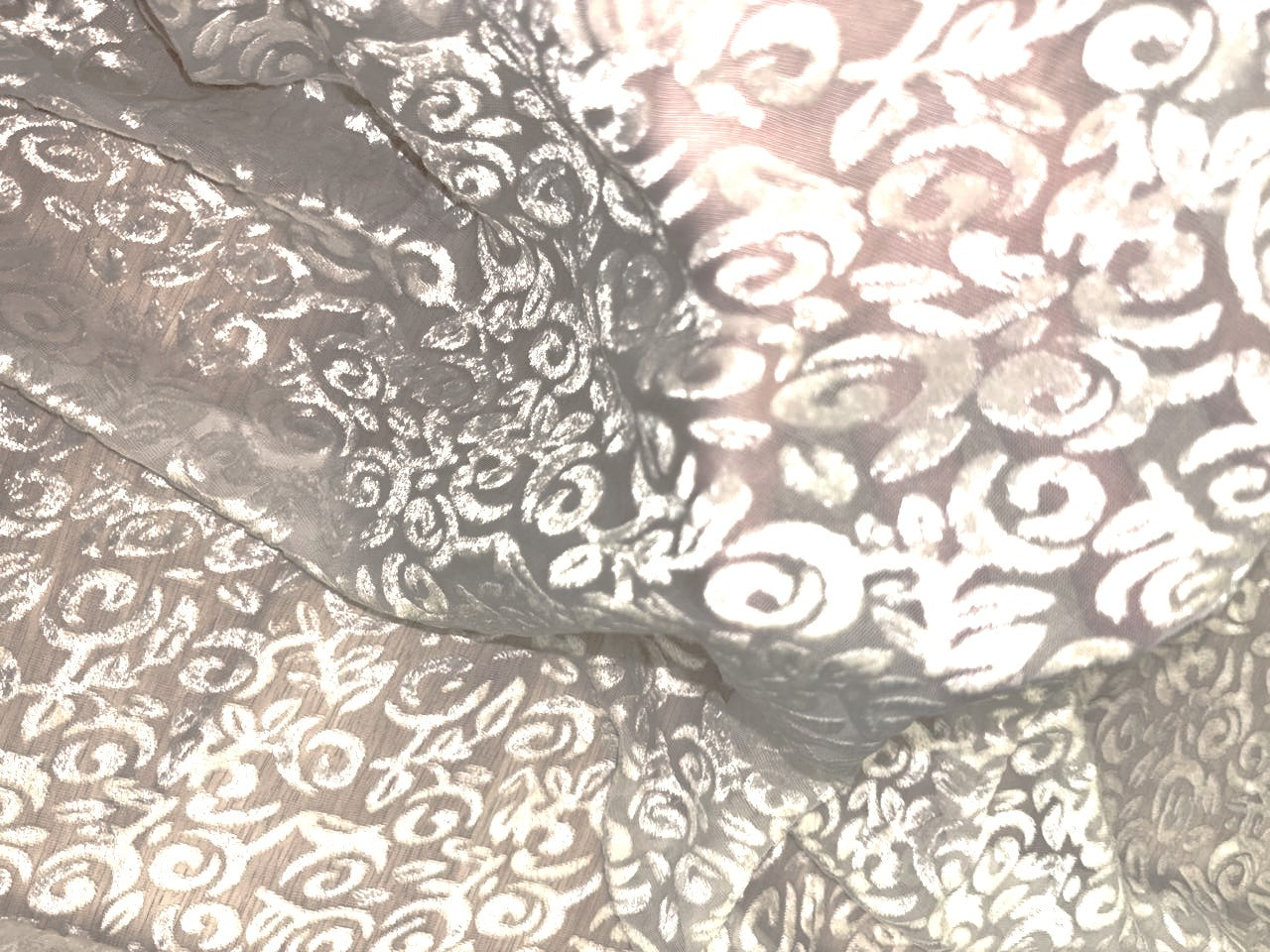 White Devore Viscose Burnout Velvet fabric ~ 44" wide available in 3 designs floral vines, abstract rose and floral [18291/92/93]