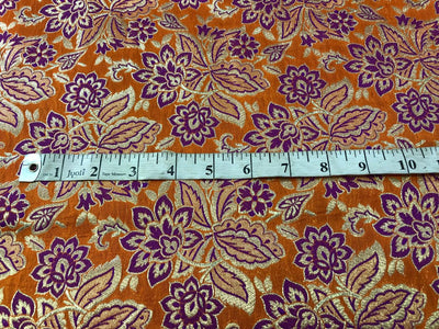Silk Brocade fabric  ORANGE WITH PURPLE FLORAL Jacquard 44" wide  BRO822A[3]