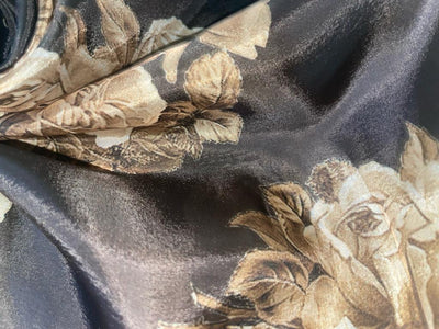 Satin organza fabric digital printed dark brown with beige floral print WIDTH 44 INCHES 112 CMS WIDE [9216]