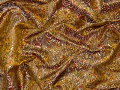 Silk Brocade fabric 44" paisley  jacquard available in 2 colors mustard ,red and green AND purple ,red and mustard BRO1049