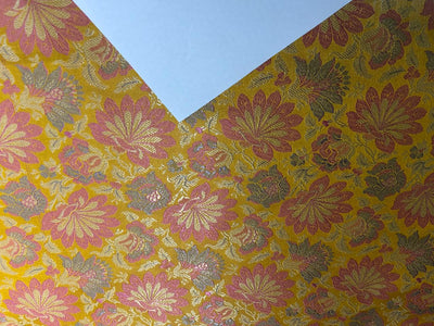 Silk Brocade fabric mango with pink and gold floral   jacquard  BRO1019[4]