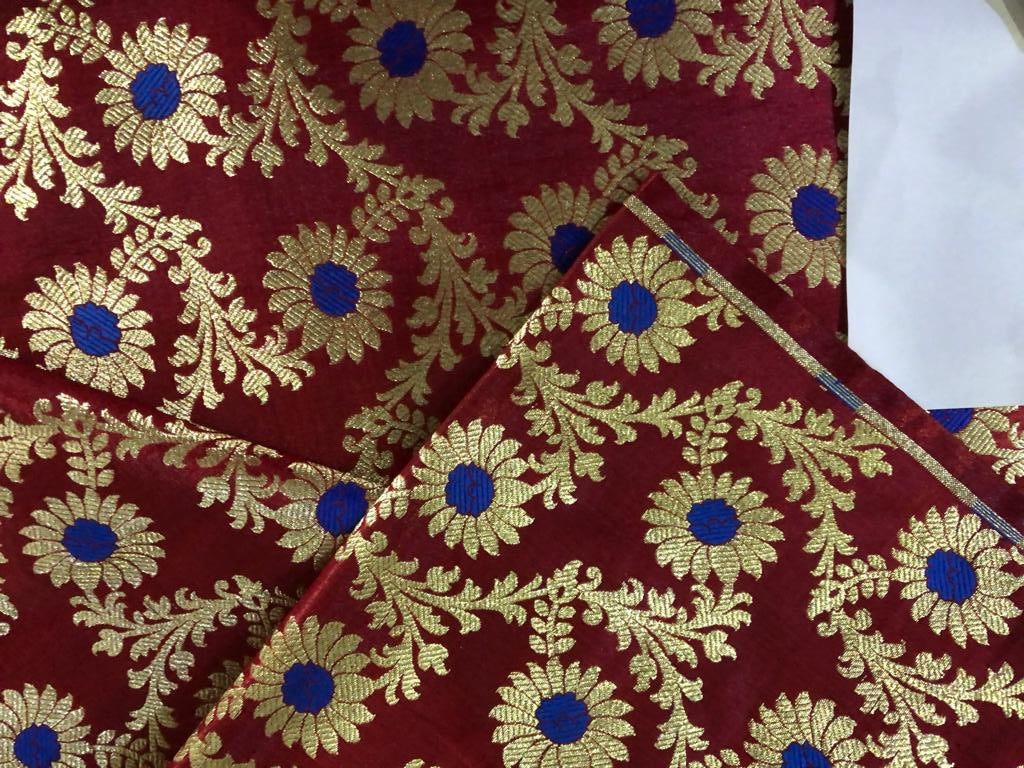 Silk Brocade fabric 44" wide Floral Jacquard available in 4 colors BRO916 red, navy, red wine, royal blue[15700-15703]