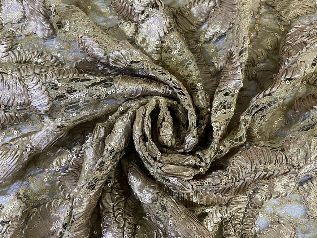 Beautiful Embroidery  LACE fabric GOLD with sequence 58" WIDE