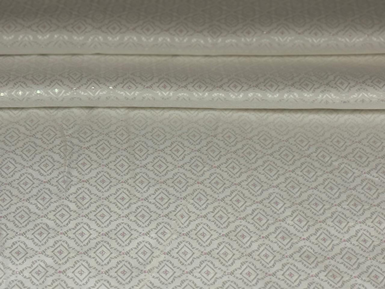 Silk Brocade fabric 44"white ivory motif with subtle lurex dots  BRO1066[1]