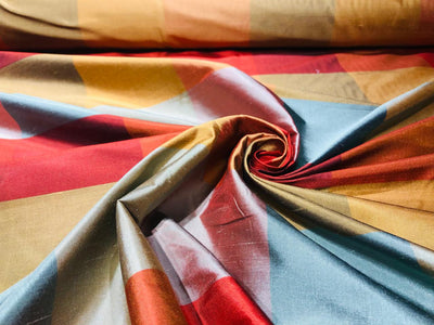 100% PURE SILK DUPIONI FABRIC MULTI COLOR PLAIDS 54" WIDE DUPCROLL6
