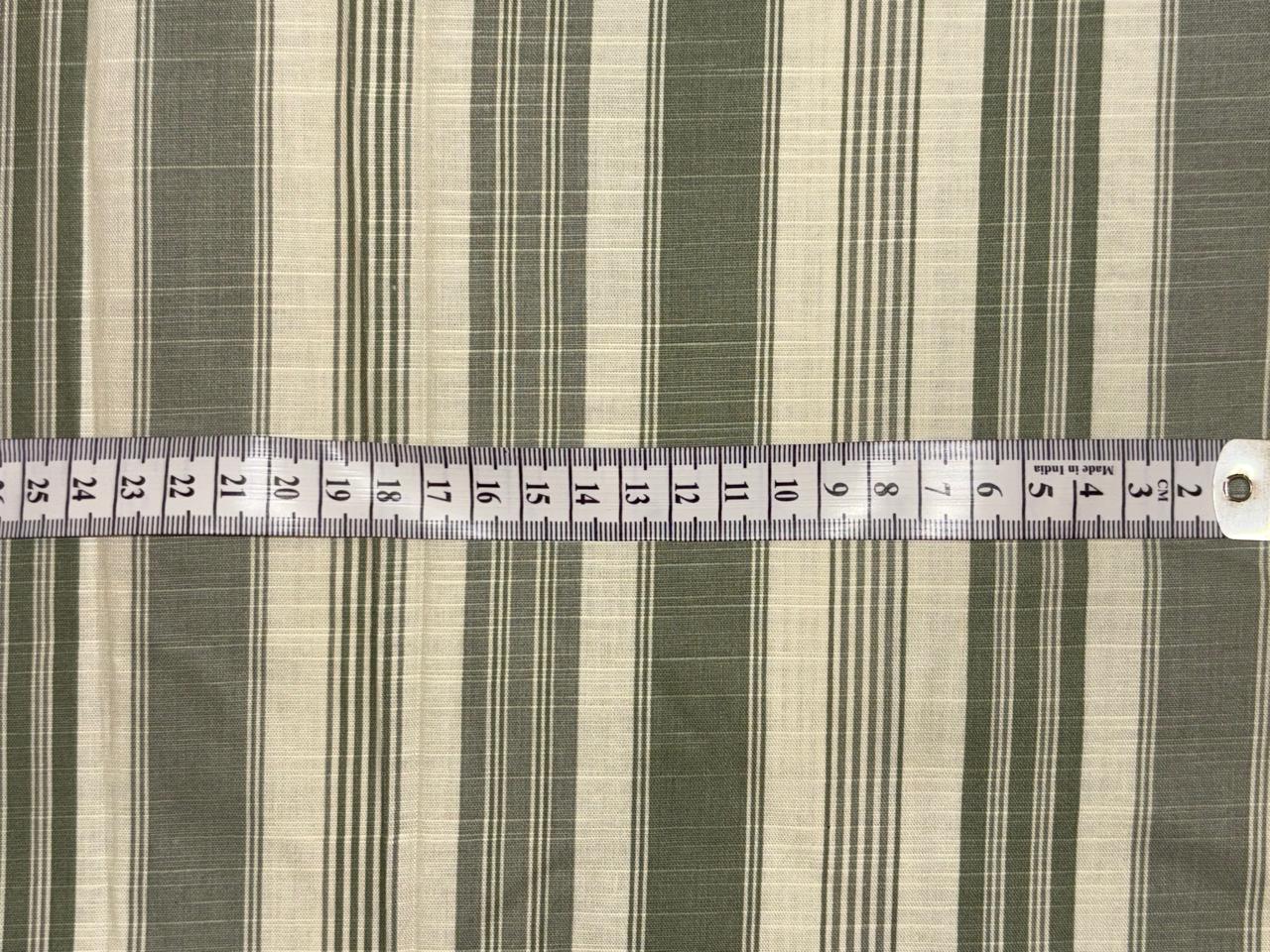 100% Cotton Poplin 58" wide  olive green and white ivory  stripes [18325]
