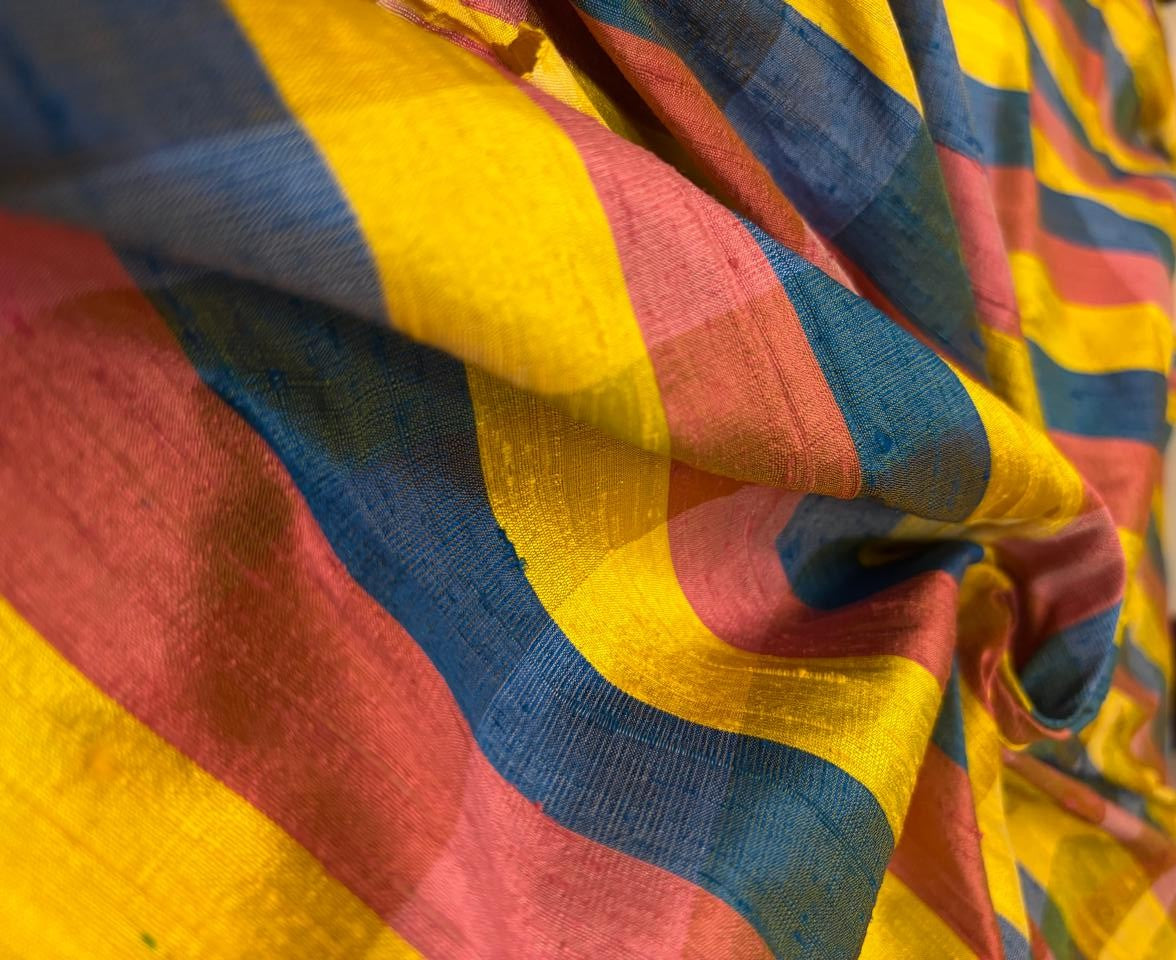 100% silk dupion blues , yellows and pinks  Plaids fabric 44" DUPNEWC33[1]