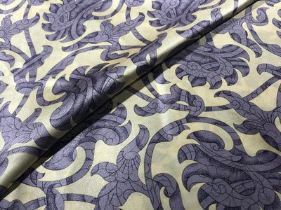 100% PURE SILK 80 GRAMS  SATIN PRINTED 44"WIDE FABRIC FLORAL PRINTED available in 2 colors  BLACK WITH GOLD and CREAM WITH LILAC [16944/48]