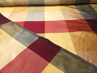 100% PURE SILK DUPIONI FABRIC MULTI COLOR PLAIDS 54" WIDE DUPCROLL5