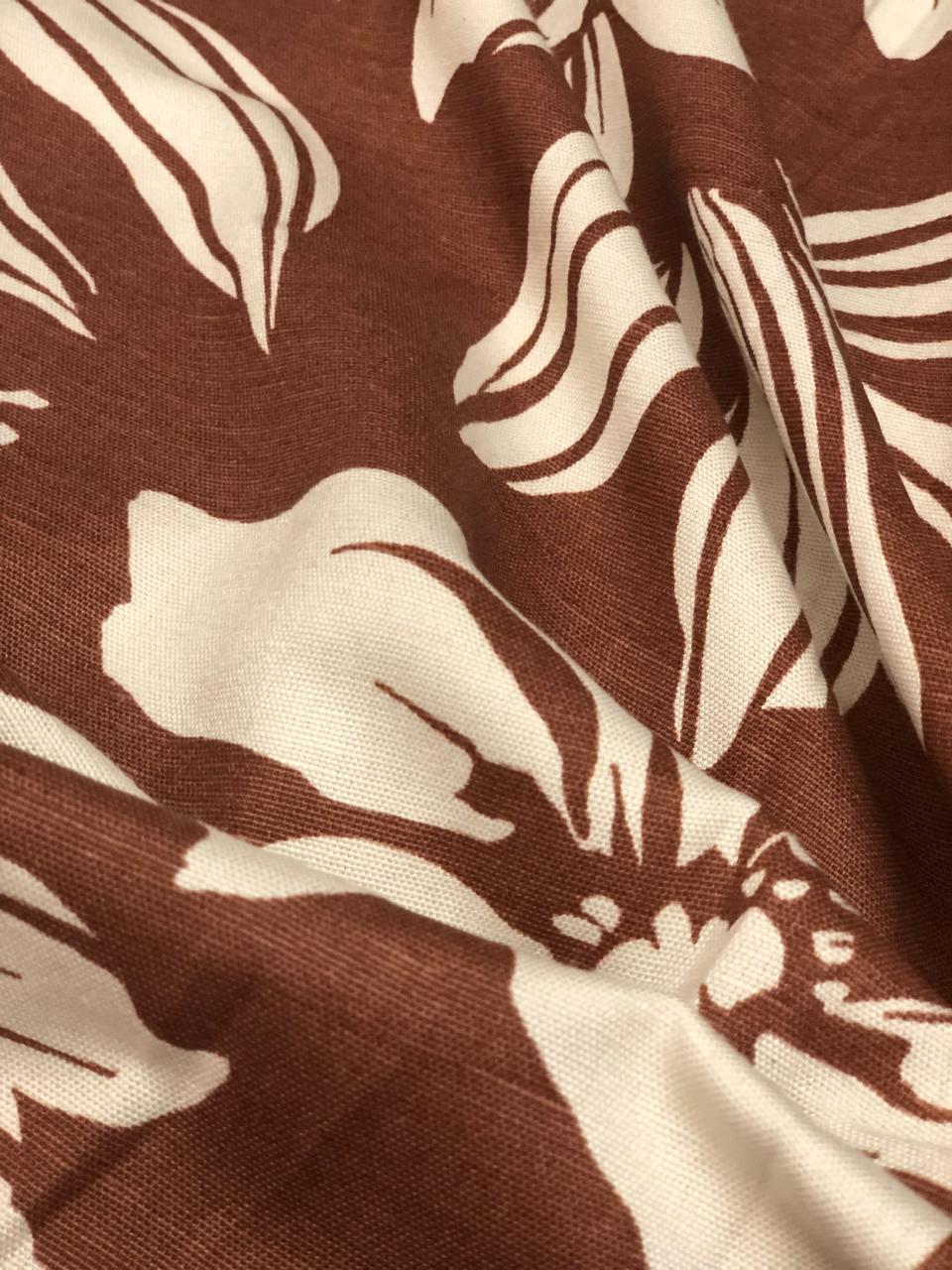 Linen Print Brown floral print [18554]