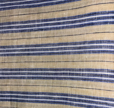 100% Linen stripe 60's Lea Fabric 58" wide camel, blue,black and white stripe [17194]