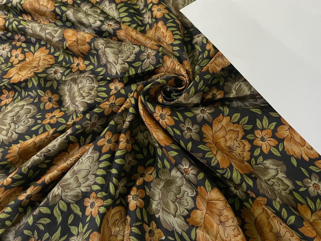Pure silk HABOTAI FLORAL BLACK AND BROWN FLORAL COLOR 80 gms [15537]