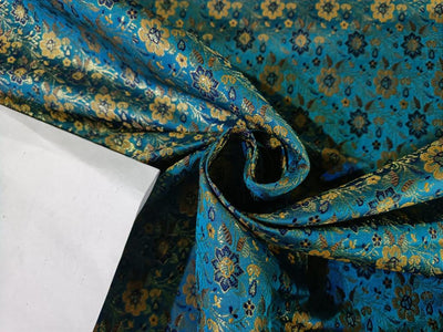 Silk Brocade fabric Blue,Metallic Gold &amp; Mustard Color 44" wide BRO249[5]