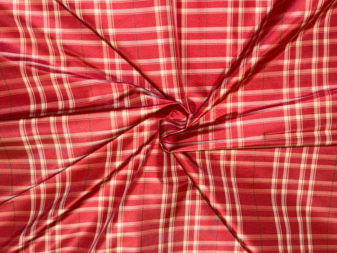 Silk Taffeta Fabric coral ivory plaids 54” Wide (TAFC71)