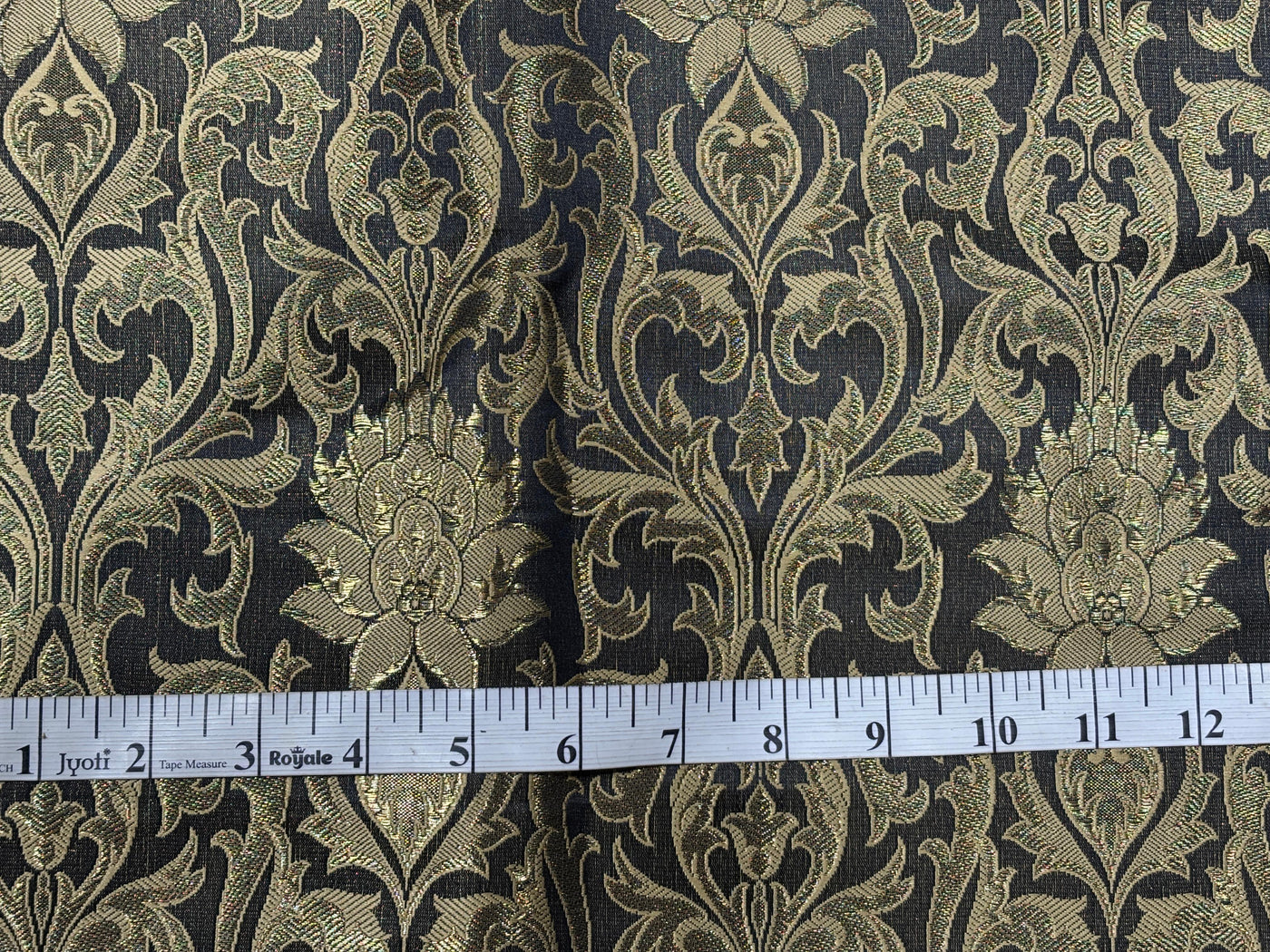 Silk Brocade fabric 44" antique gold jacquard motifs with vines available in 2 colors navy and black  BRO1054