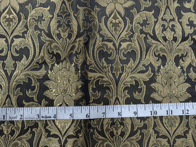 Silk Brocade fabric 44" antique gold jacquard motifs with vines available in 2 colors navy and black  BRO1054