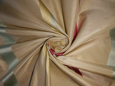 100% Silk Taffeta Fabric Champagne multi colour satin stripes 54" wide Taf#S103