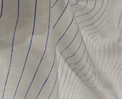 100% Linen stripe 60's Lea Fabric 58" wide available in three colors BLUE/WHITE,GREY/BLUE AND CAMEL/IVORY